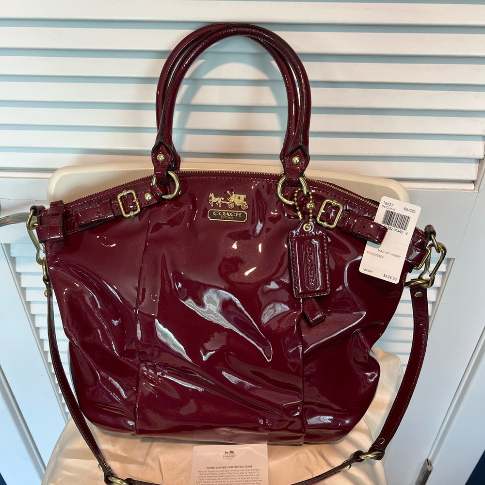 Coach Bag- Gorgeous Luxurious Orchid (Wine) Patent bag, gold hardware.